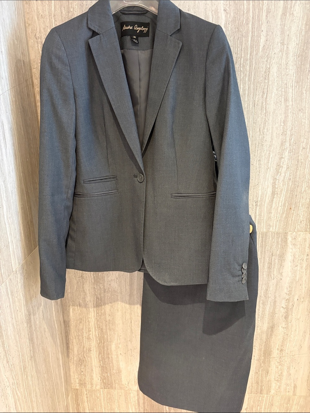 Sandra Angelozzi Women's Grey/Blue Blazer and Skirt Suit